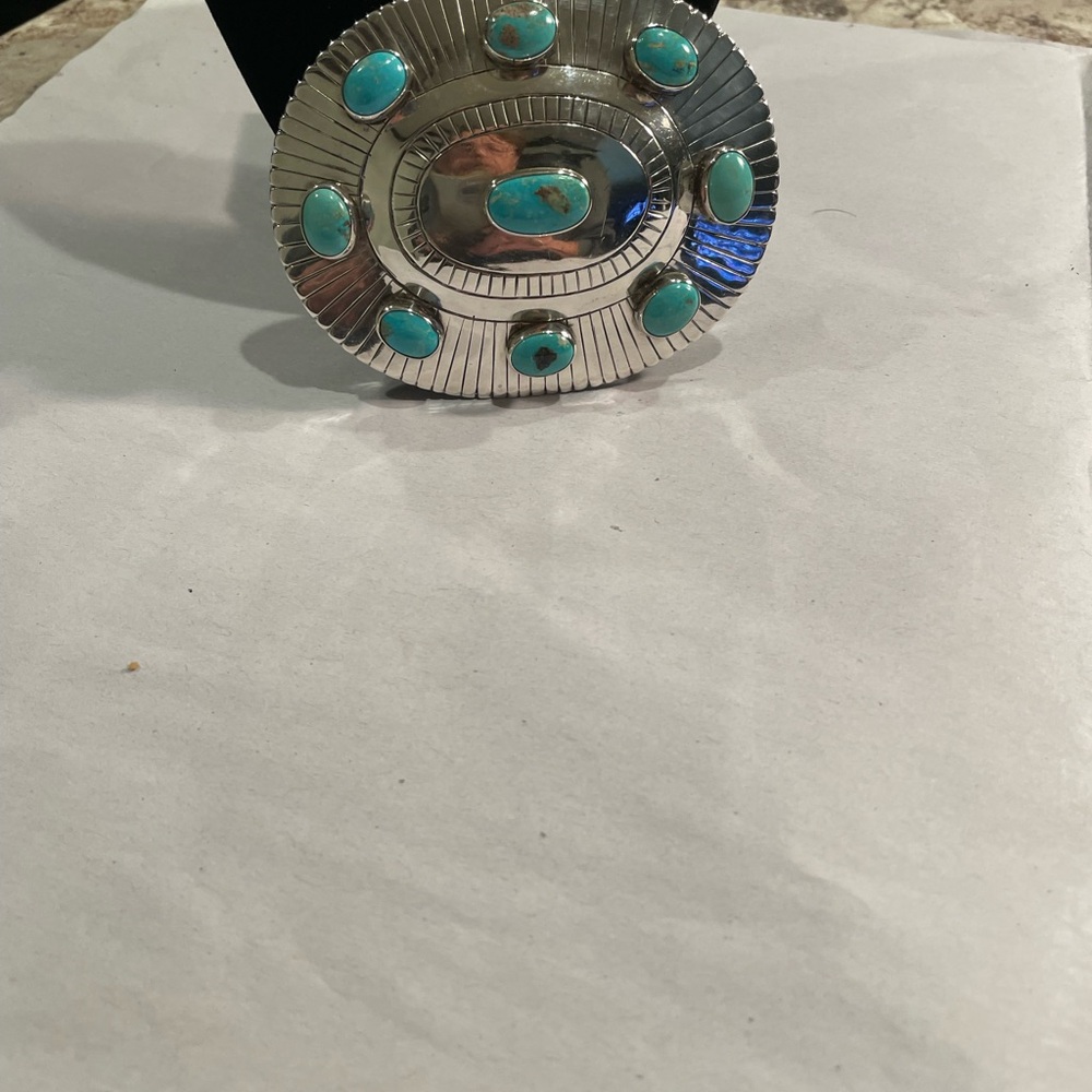 Silver and Turquoise Belt Buckle - Picture 3 of 4